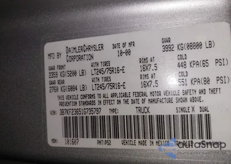 2001 Dodge Ram 2500 St z USA, uszkodzony, nr VIN 3B7KF23651G735797